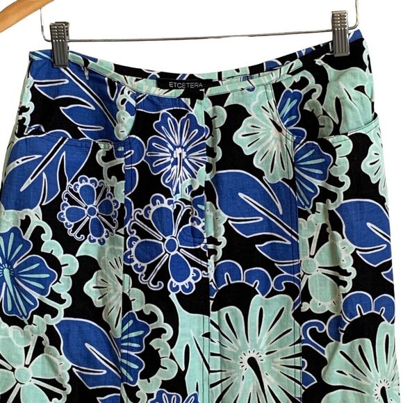 VTG ETCETERA Linen Skirt SIZE 6 Blue and White Ruffled Floral Pockets Front Zip - Picture 10 of 14